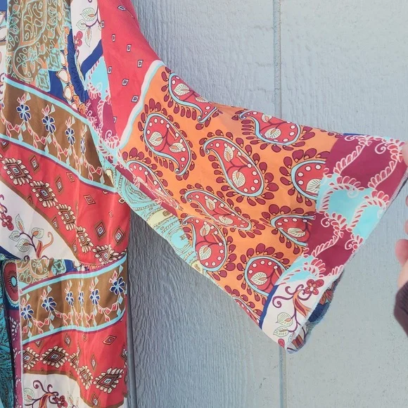 Cabi Boho Patchwork Festival Kimono Wrap Bias Slip Bold Fairy Floral Medium Y2k - Picture 3 of 5
